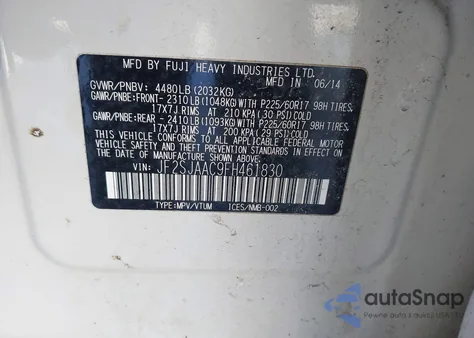 2015 Subaru Forester 2.5I z USA, uszkodzony, nr VIN JF2SJAAC9FH461830